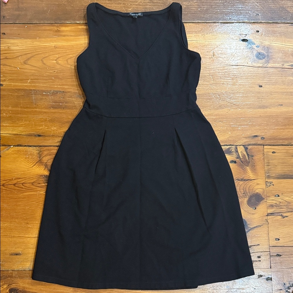 Eileen Fisher Sleeveless Black V Neck Mini Dress Size Small S
